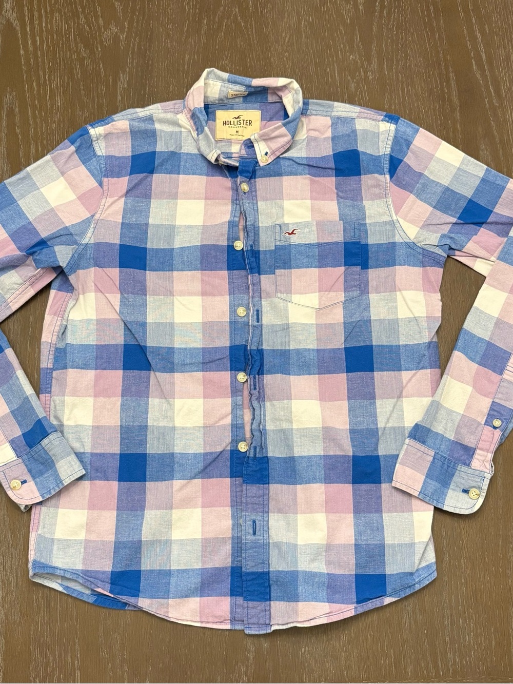 Hollister Men's Preppy Blue & Lavender Plaid Button-Down Shirt Long Sleeve